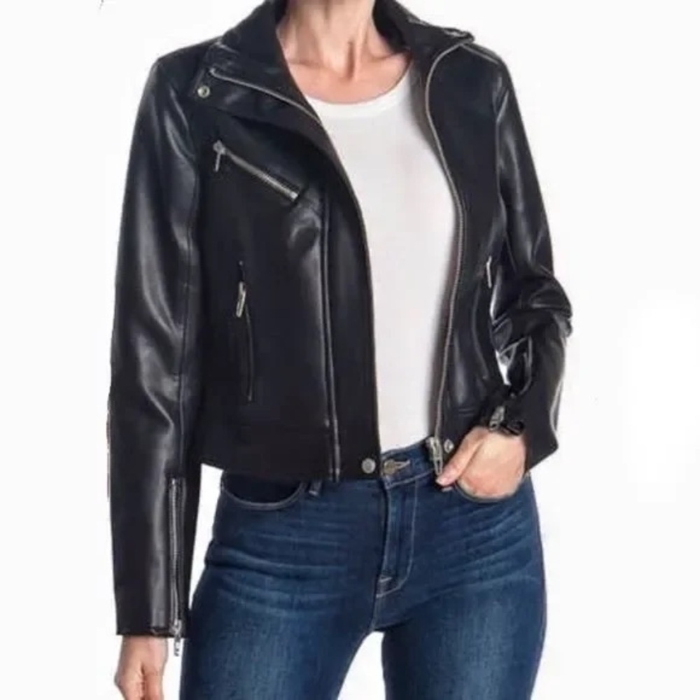 Blank NYC Faux Leather Moto Jacket Black & Gold Color Womens size Medium